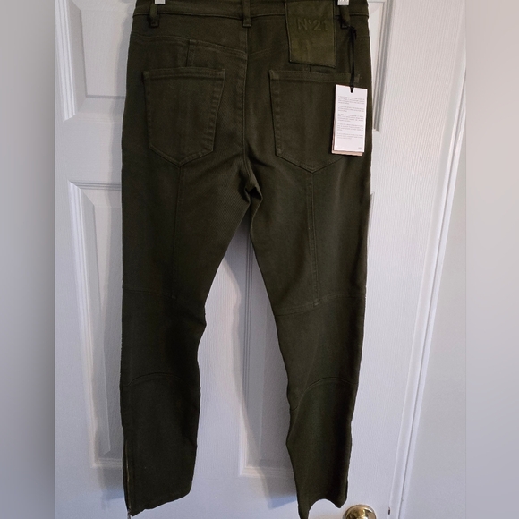 Neiman Marcus No21 Dark Green Moto Jeans, Size 4